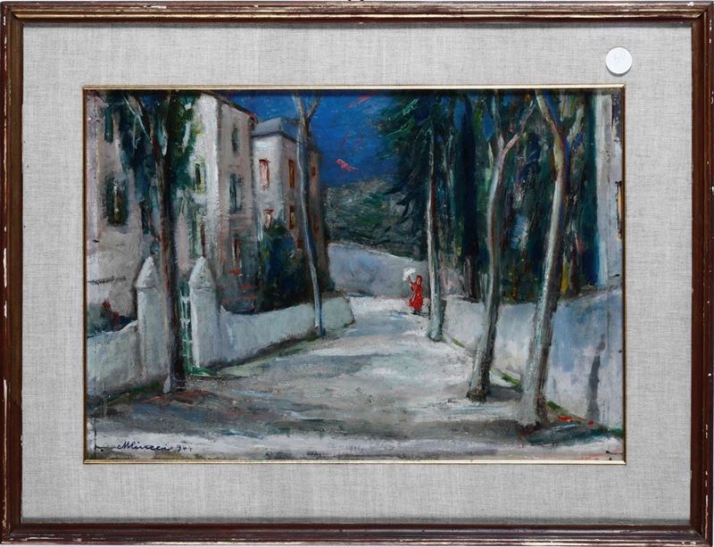 Mario Ciucci : Strada con case, 1944  - olio su tavola - Asta Dipinti del XIX e XX secolo | Cambi Time - I - Cambi Casa d'Aste