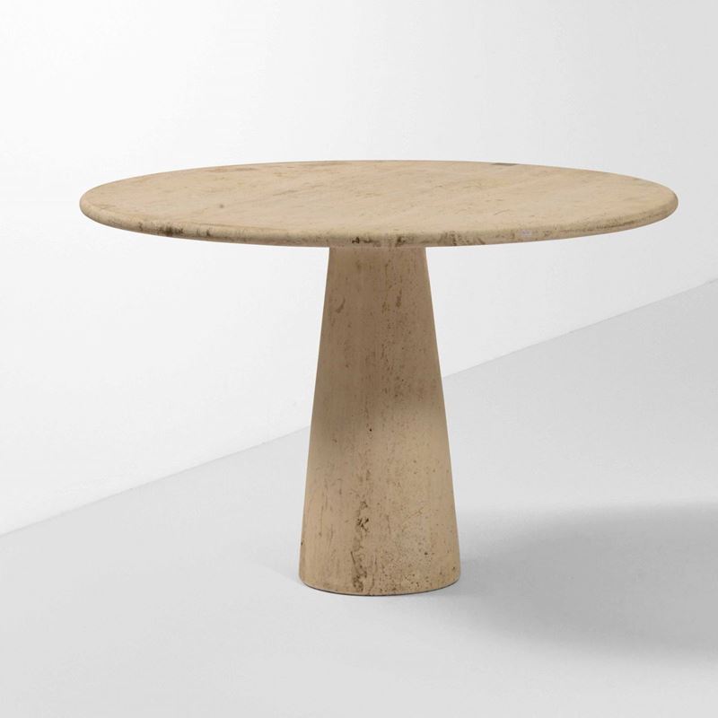 Tavolo con sostegno e piano in travertino.  - Auction Design Lab - Cambi Casa d'Aste