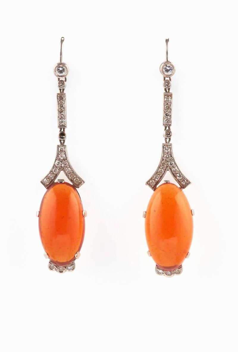Pair of fire opal earrings and a old-cut diamond brooch  - Auction Fine Jewels - Cambi Casa d'Aste