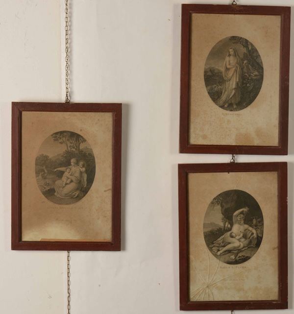 Lotto di tre incisioni raffiguranti personaggi mitologici, XIX secolo