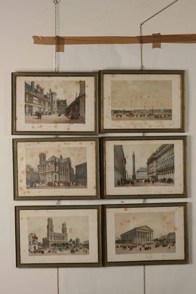 Gruppo di Sei Incisioni 'paris Dans Sa Splendeur' Raffiguranti Scorci e Architetture Parigine. XI...