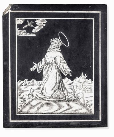San Francesco Riceve le Stimmate. Pannello in Scagliola Monocroma. Arte Barocca Italiana, Toscana...
