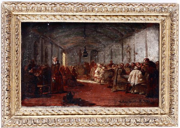 Scuola del XIX secolo Scena di interno con frati