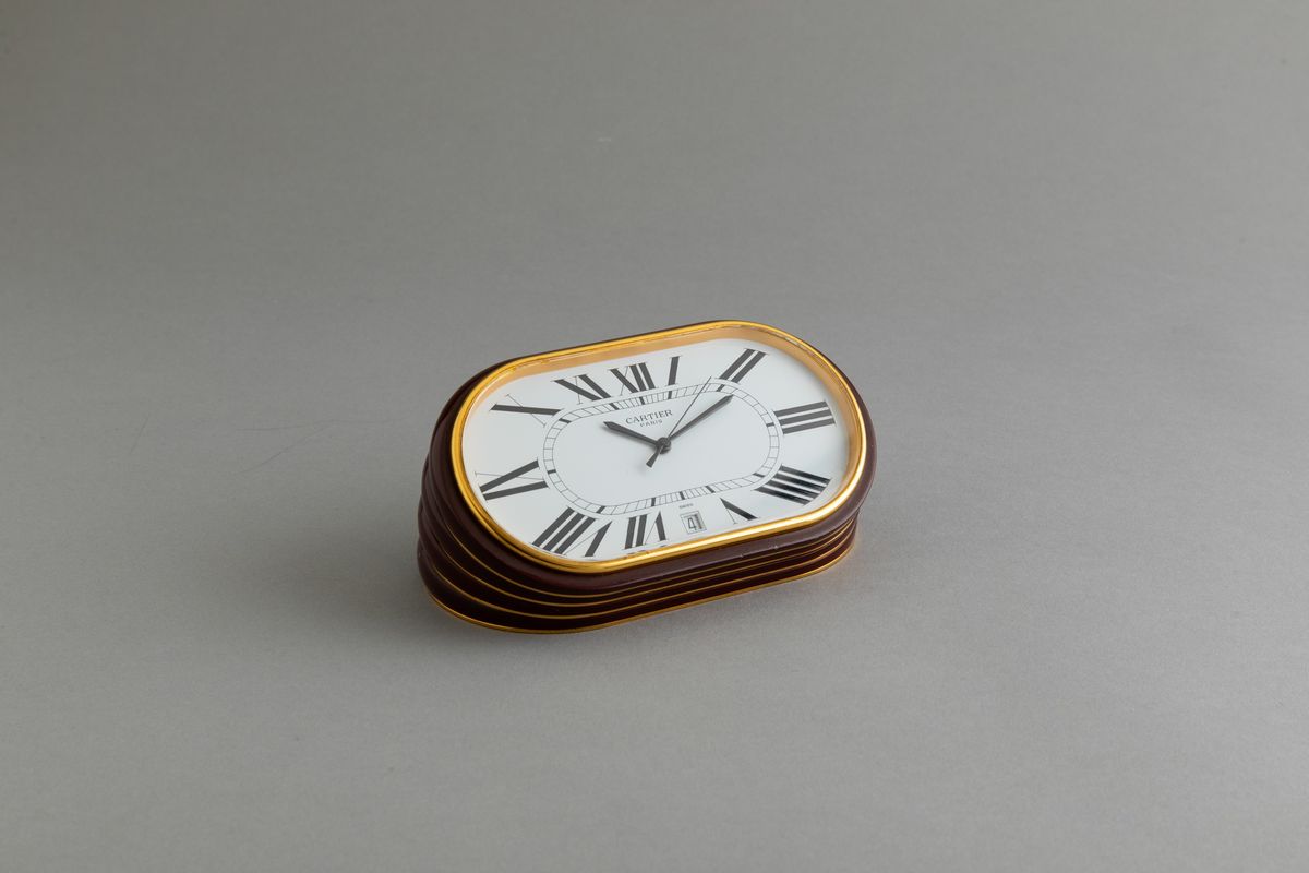 Cartier - Pendoletta da Scrivania Concours Anni '80 al Quarzo in Ottone Dorato e Smaltato
