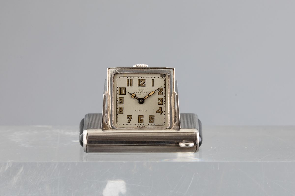 Tavannes - la Captive Orologio da Viaggio a Carica Manuale in Argento 925 con Numeri Arabi e Lanc...