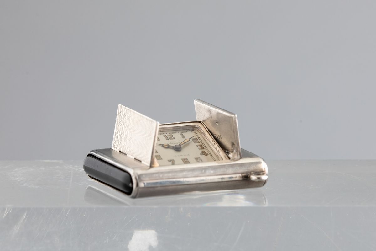 Tavannes - la Captive Orologio da Viaggio a Carica Manuale in Argento 925 con Numeri Arabi e Lanc...