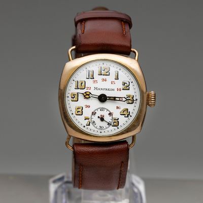 Manfredi - Orologio da Polso Carica Manuale Anni '20 Laminato con Quadrante in Smalto Bianco, Num...