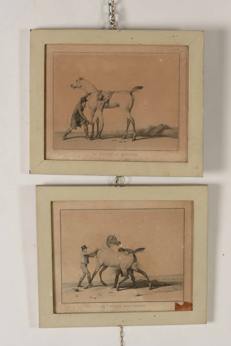 Lotti di Cinque Stampe Raffiguranti Cavalli. Francia XIX Secolo