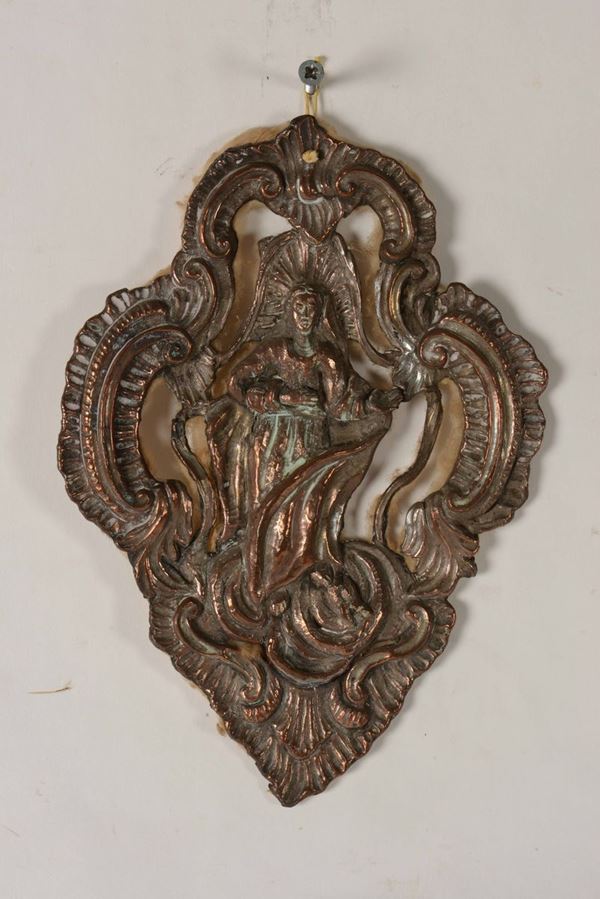 Placca in rame raffigurante Madonna. Arte italiana del XVIII secolo