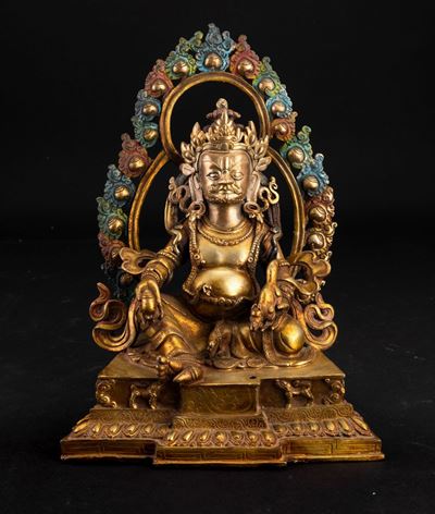 Figura di Guardiano Entro Aura in Bronzo Dorato e Parzialmente Dipinto, Cina, XX Secolo