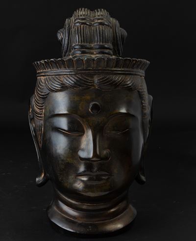 Testa di Buddha in Bronzo con Tracce in Doratura, Cina, XX Secolo