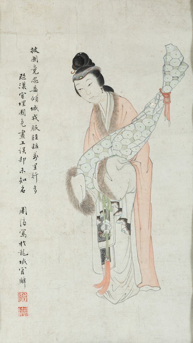 Dipinto su carta raffigurante fanciullo con stendardo e iscrizione, Cina, Dinastia Qing, XIX secolo  - Asta Arte Orientale - Cambi Casa d'Aste