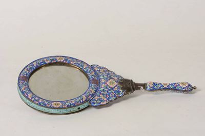 Specchio in Metallo Smaltato a Decoro Floreale, Cina XIX Secolo