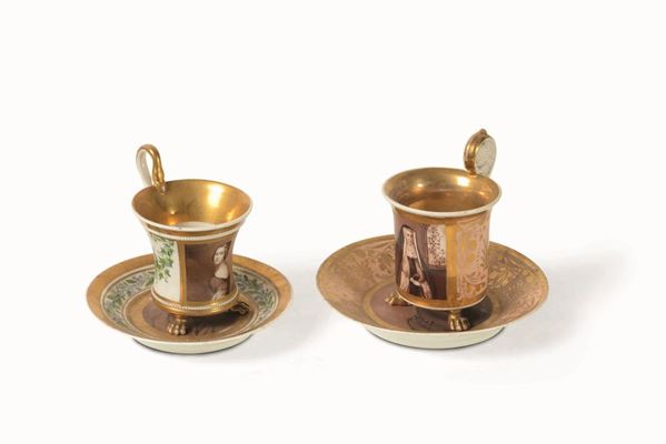 Due tazze con piattino “Erinnerunstassen” Berlino, 1830-1844 