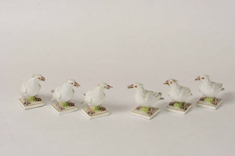 Sei figurine di colombe, XX secolo  - Auction Ceramics | Cambi Time - I - Cambi Casa d'Aste