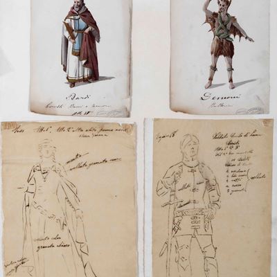Scuola del XIX Secolo Figurini per il Macbeth e per il Trovatore di Verdi. Sartoria Teatrale Brun...
