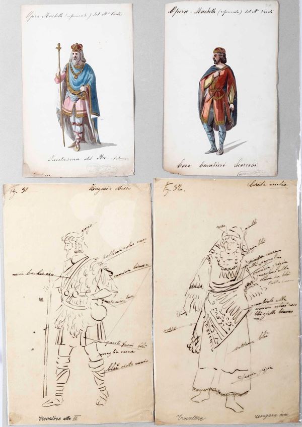 Scuola del XIX secolo Figurini per il Macbeth e per il Trovatore di Verdi. Sartoria teatrale Chiappa Brunetti