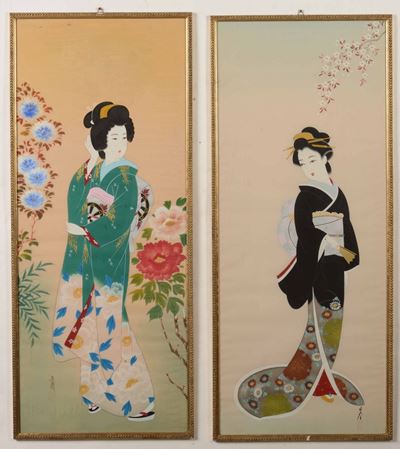 Coppia di Stampe Raffiguranti Personaggi Femminili, Cina XX Secolo