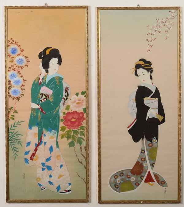 Coppia di stampe raffiguranti personaggi femminili, Cina XX secolo