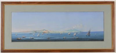 Pittore Napoletano del XIX-XX Secolo Veduta del Golfo di Napoli Col Vesuvio
