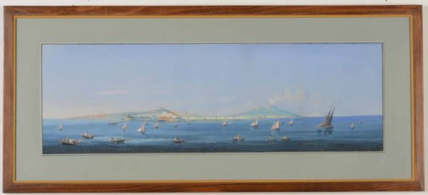 Pittore napoletano del XIX-XX secolo Veduta del Golfo di Napoli col Vesuvio