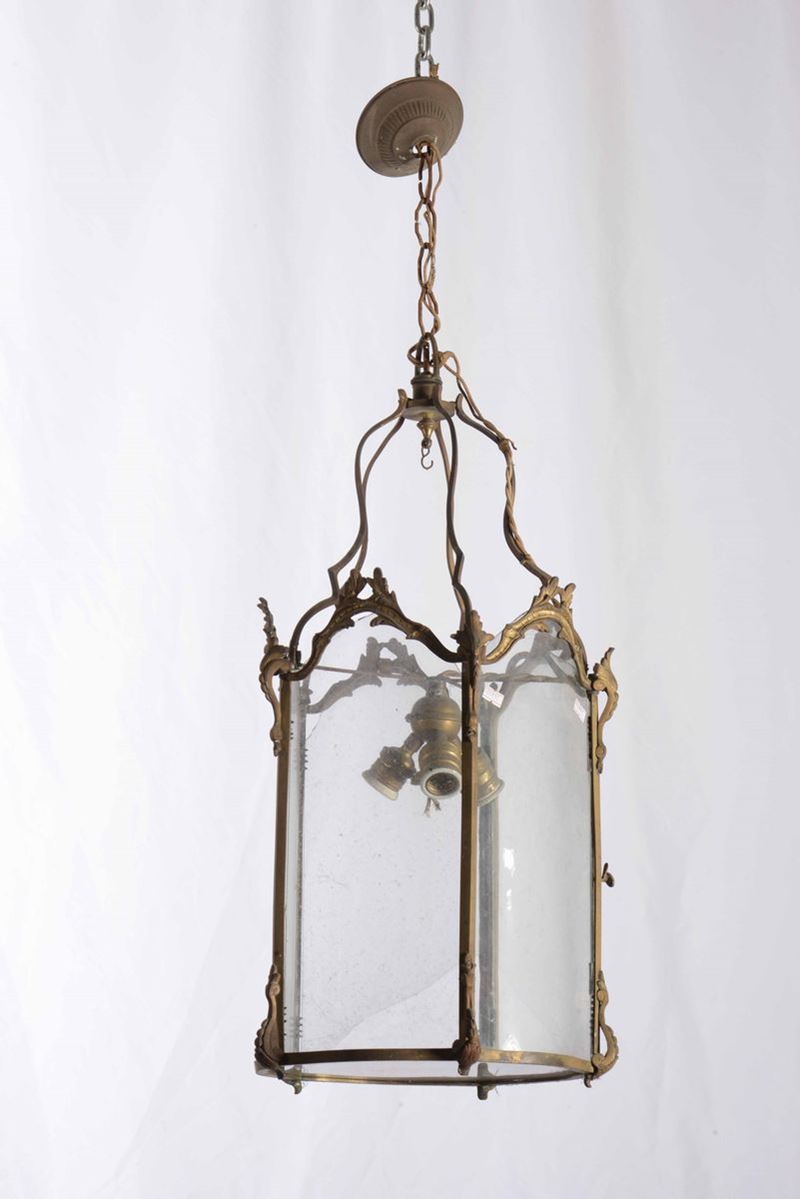 Lanterna in ottone e vetro, XIX-XX secolo  - Asta Una Proprietà Lombarda | Cambi Time - Cambi Casa d'Aste