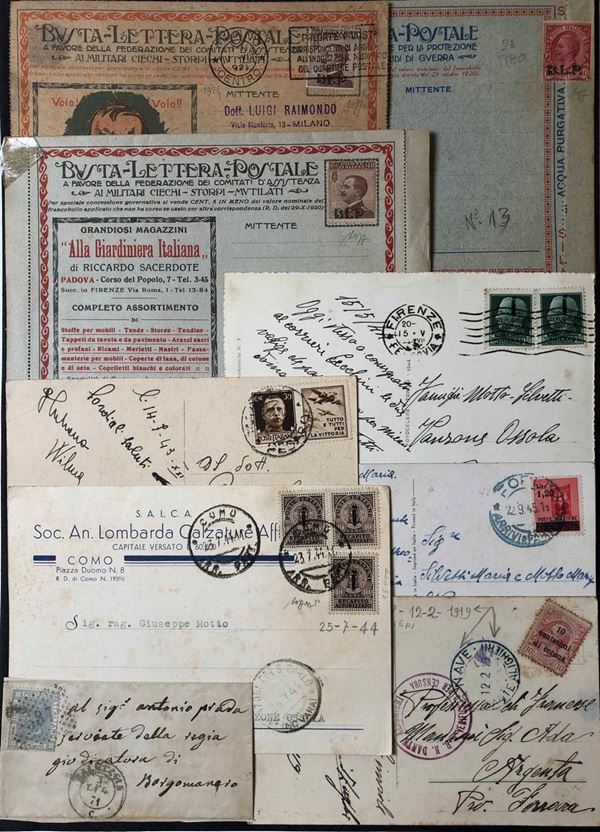 1861/1944, Regno d'Italia, oltre 140 buste o lettere + oltre 50 cartoline del periodo.