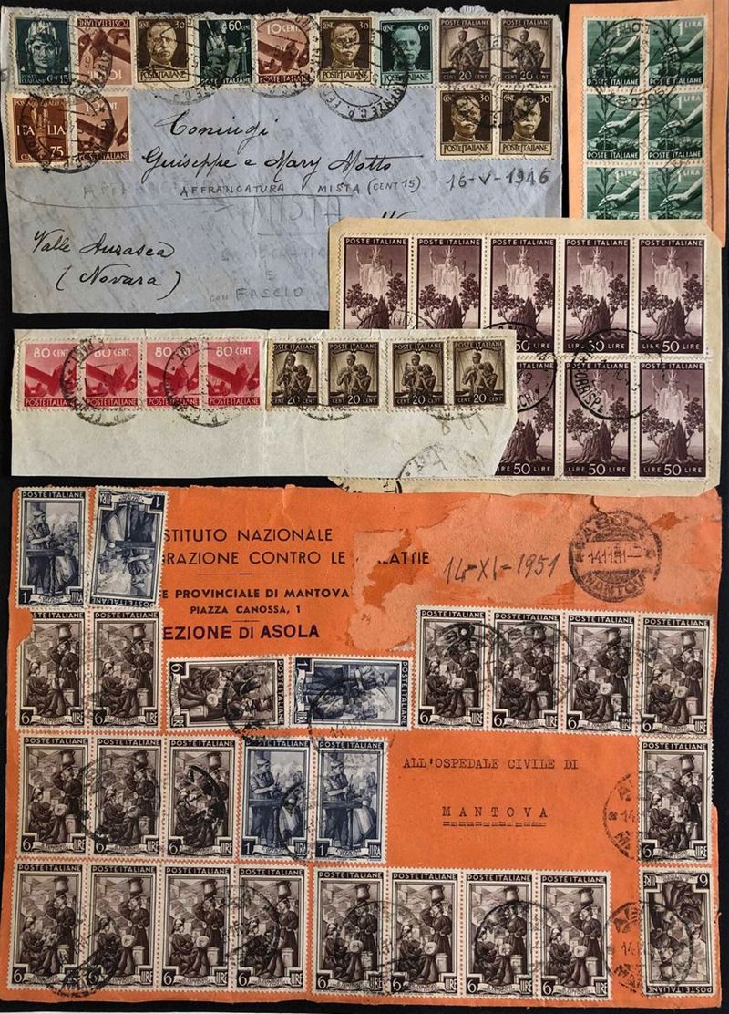 1946/1953, Repubblica Italiana, piccolo gruppo di frammenti.  - Auction Philately - I - Cambi Casa d'Aste