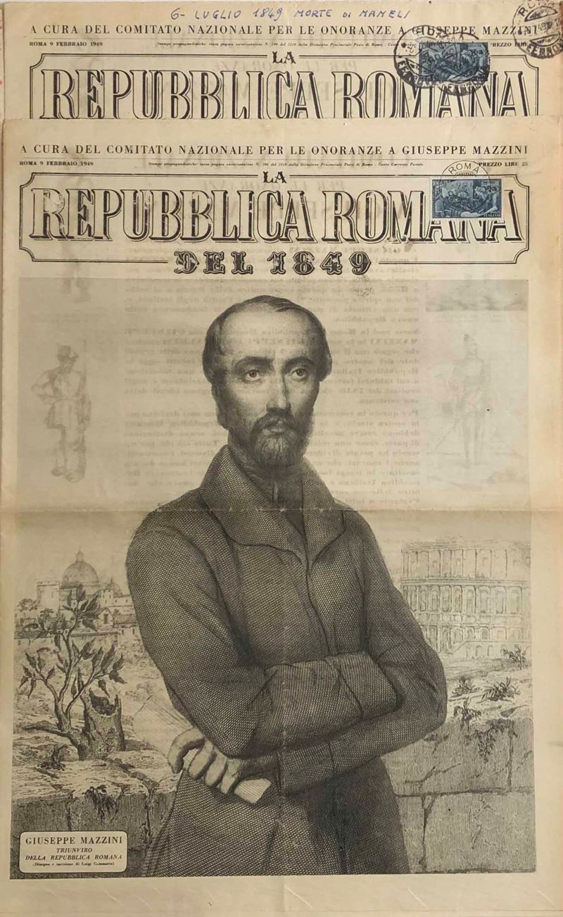 1949, Repubblica Italiana, giornale "La Repubblica Romana del 1849" di otto pagine.  - Asta Filatelia | Cambi Time - I - Cambi Casa d'Aste