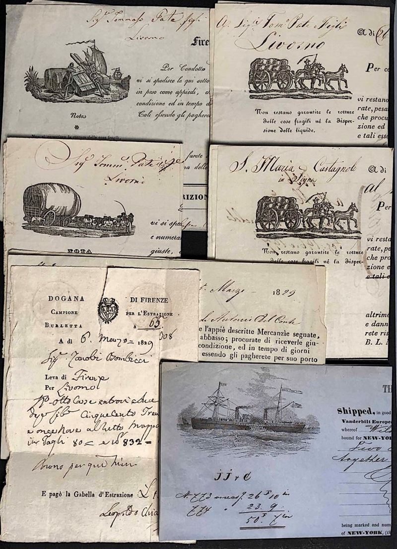 1829/1846, cinque bolle trasporto merci via terra.  - Asta Filatelia e Storia Postale - Cambi Casa d'Aste
