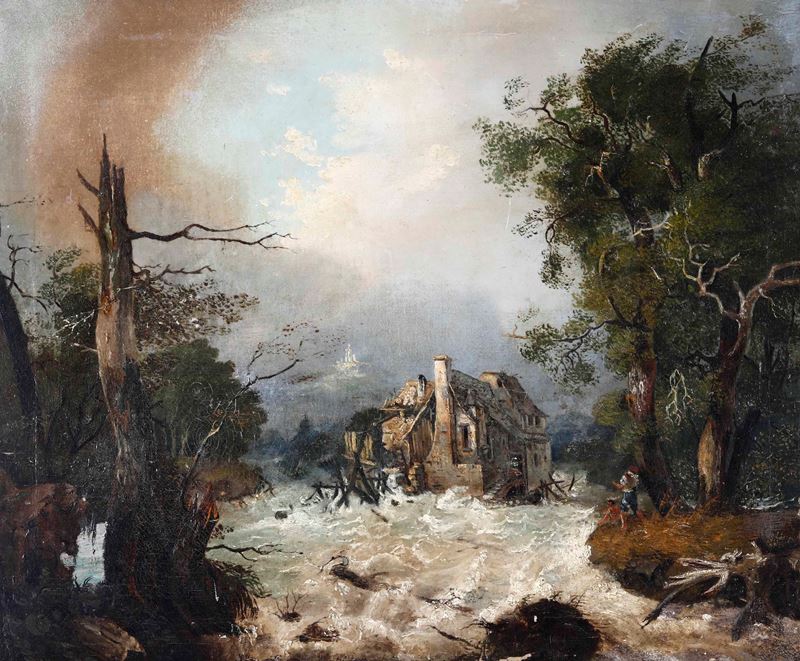 Anonimo del XIX-XX secolo Inondazione  - olio su tela - Asta Dipinti del XIX e XX secolo - Cambi Casa d'Aste