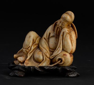Figura di Saggio Scolpita in Saponaria, Cina, XX Secolo