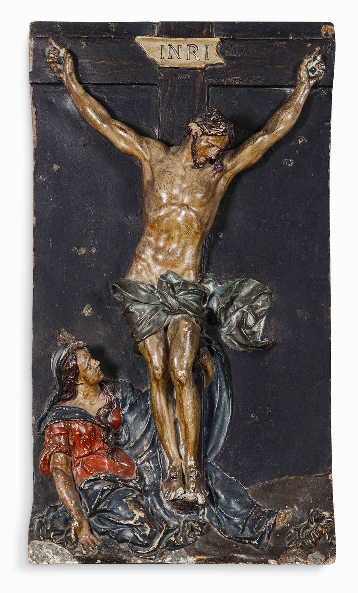 A polychrome terracotta crucifixion relief, Italy, 1600s  - Auction Sculpture and Works of Art - Cambi Casa d'Aste