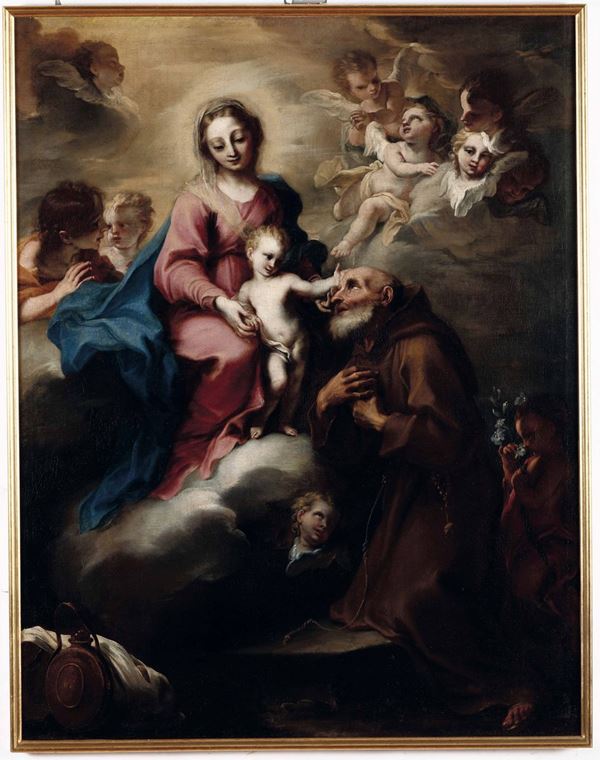 Madonna in gloria con un santo francescano