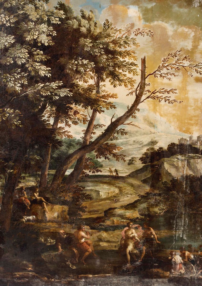Pietro Montanini - Paesaggio Arcadico con Pastori e Contadini