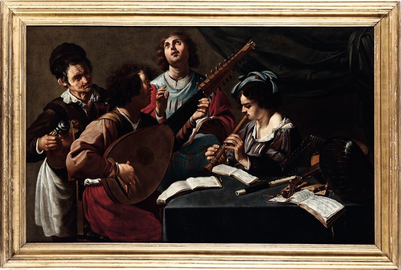 Scuola olandese del XVII secolo Concertino con suonatori  - olio su tela - Asta Dipinti Antichi - Cambi Casa d'Aste