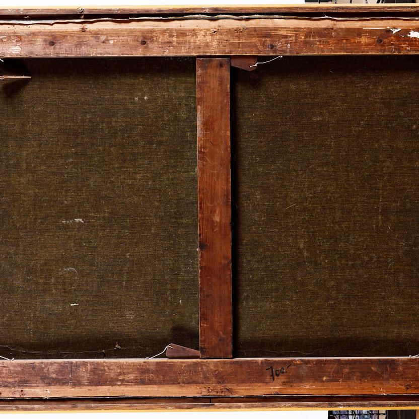 Scuola romana del XVIII secolo, Paesaggio con cavaliere, olio su tela