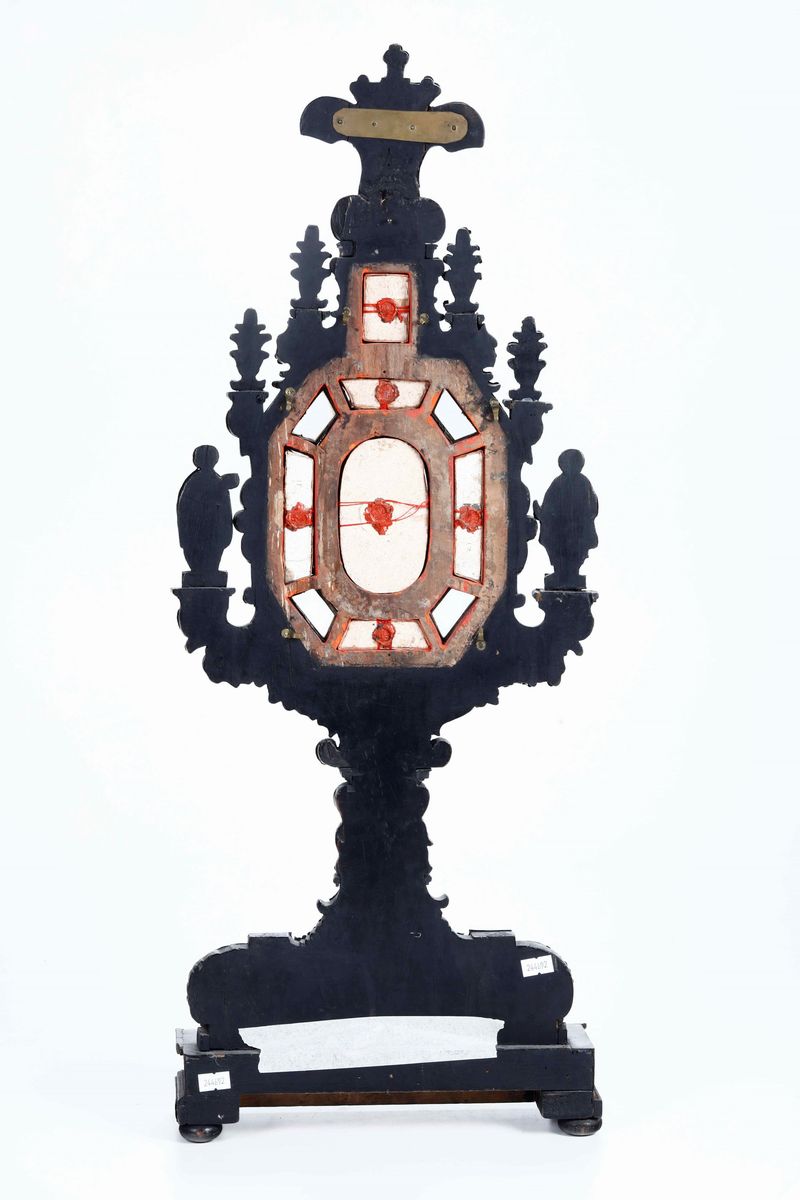 Importante Reliquiario a Tabella. Ebano e Altre Essenze Lignee, Cristallo di Rocca Molato, Argent...