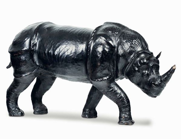 Scultura di rinoceronte rivestita in cuoio. XIX secolo (?)