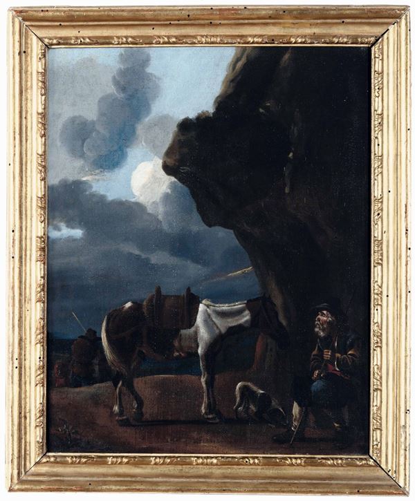Bambocciante della fine del XVII secolo Pastore con cavallo