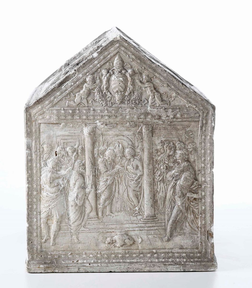 Modello di Urna in Gesso con Raffigurazioni della Vita della Vergine Maria di Gusto Rinascimental...
