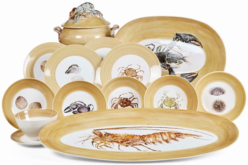 Servizio da pesce  Francia, Vallauris, seconda metà del XX secolo Dipinto a mano da Marcel Guillot  - Auction L'Art de la Table - Cambi Casa d'Aste