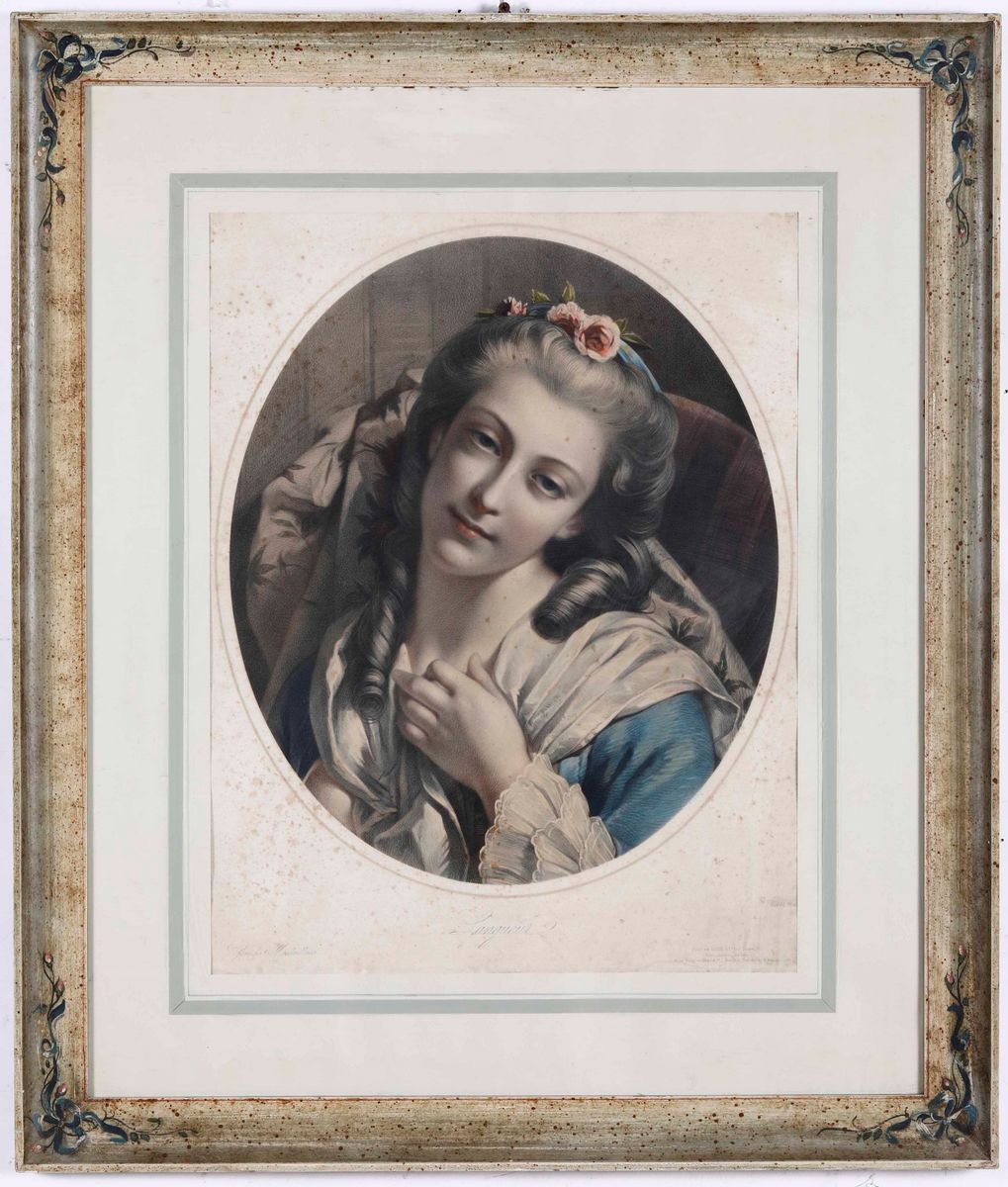 Coppia di Litografie Acquerellate, Francia 1859