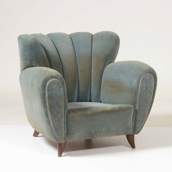 Tre poltrone in velluto azzurro, XX secolo