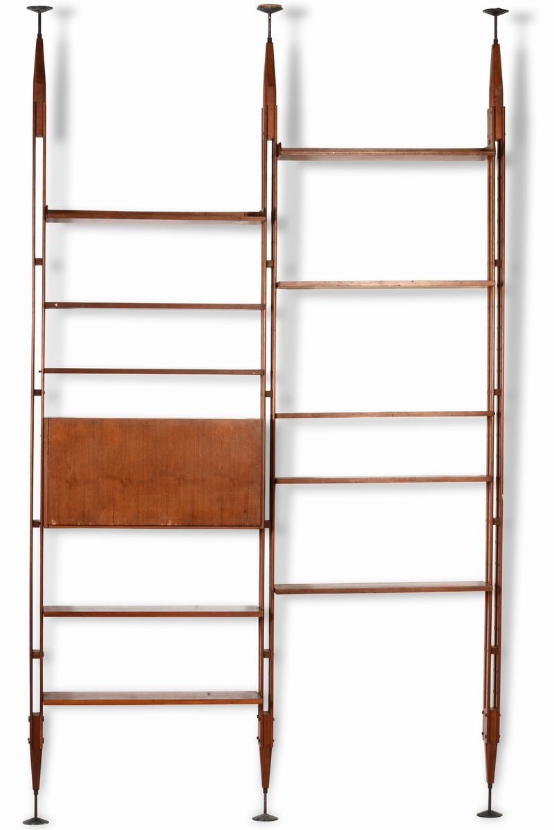 Franco Albini - Libreria Mod. Lb 7 a Tre Montanti con Struttura in Legno e Supporti in Alluminio ...