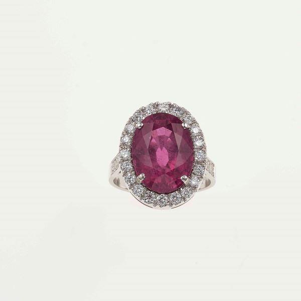Rubellite and diamond cluster ring; accompanied by a gemological report