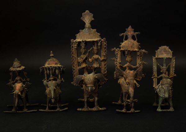 Five bronze deities, India, 17/1800s