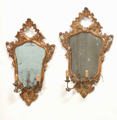 Coppia di Ventole in Legno Intagliato e Dorato, Stile Luigi XV
