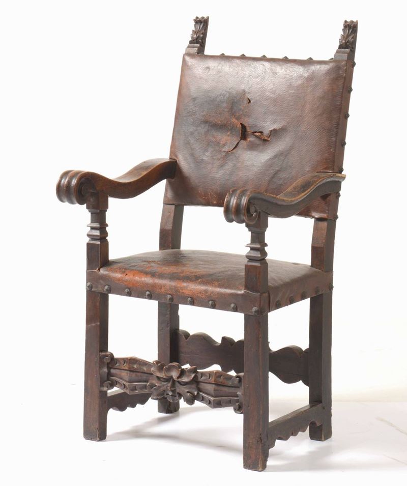 Poltrona in legno intagliato, XVII secolo  - Auction A Lombard Property | Cambi Time - Cambi Casa d'Aste