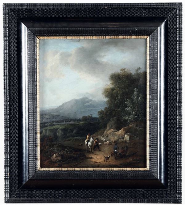 Scuola fiamminga del XVIII-XIX secolo Paesaggio con viandanti